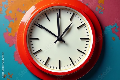 Orange Wall Clock Showing Time - Modern Design Timepiece photo