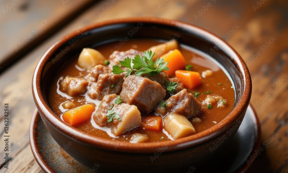 Hearty beef stew in a rustic bowl Hearty beef stew in a rustic bowl