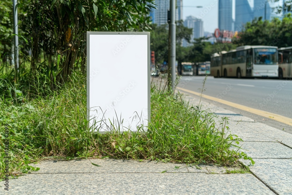 A blank white banner is available for advertising on city streets A blank white banner is available for advertising on city streets