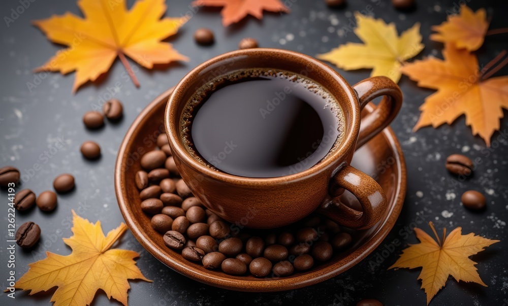 Warm coffee in an autumn setting Warm coffee in an autumn setting