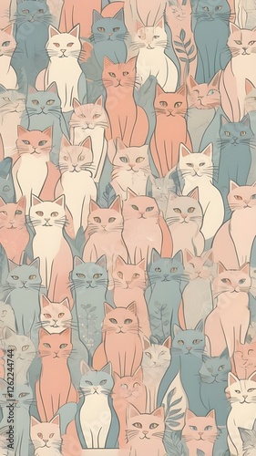 Vector seamless pattern with young people, women, and funny faces in a cartoon style