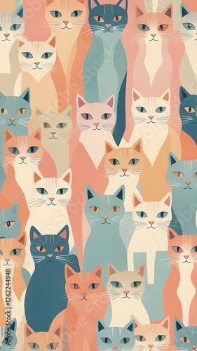 Cute cartoon cats and birds form a fun seamless pattern design