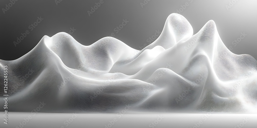 Fototapeta premium Abstract white landscape, flowing forms, gray background, design element