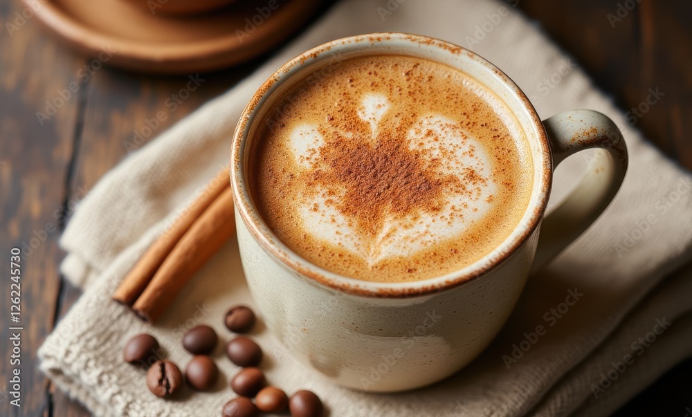 Warm coffee with cinnamon and cocoa art Warm coffee with cinnamon and cocoa art