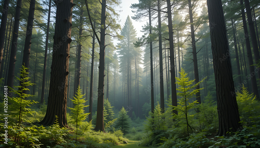 Fototapeta premium The forest has young trees, big trees, and wide and tall forests.