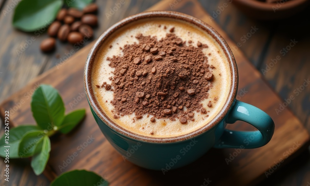 Delicious coffee topped with cocoa powder Delicious coffee topped with cocoa powder