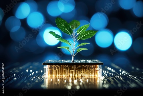 Glowing Plant on Computer Chip
 photo