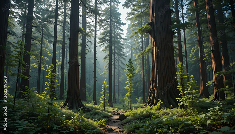 Fototapeta premium The forest has young trees, big trees, and wide and tall forests.