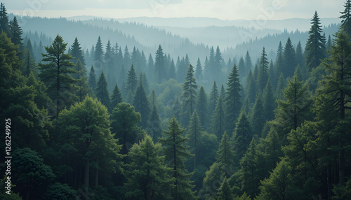 The forest has young trees, big trees, and wide and tall forests.
