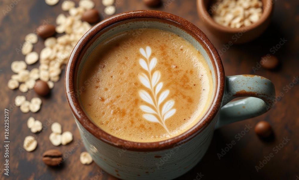 Close-up of coffee with latte art. Close-up of coffee with latte art.