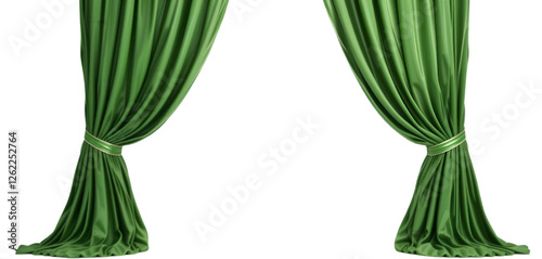 Green curtains open on transparent background 
