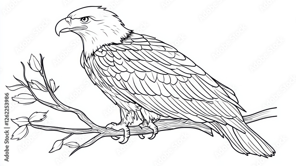 Fototapeta premium Detailed Illustration of a Majestic Eagle Perched on a Branch