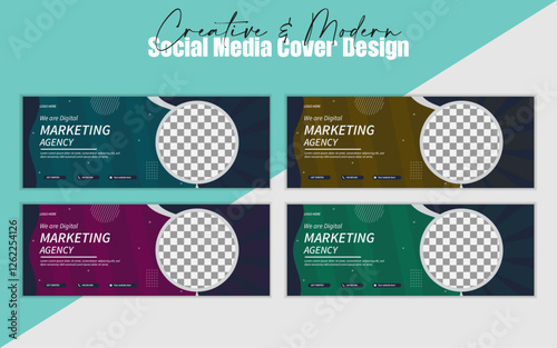 Professional email signature for all business with white background, unique design template. Colorful set of horizontal abstract banners.
