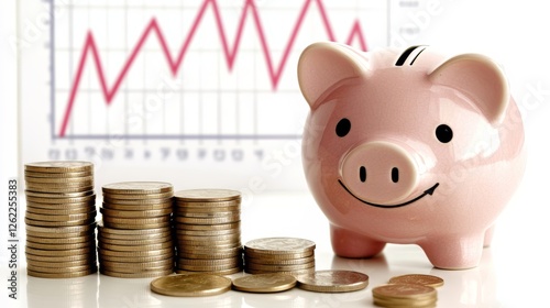 Piggy Bank and Coins with Financial Growth Chart Background Illustration