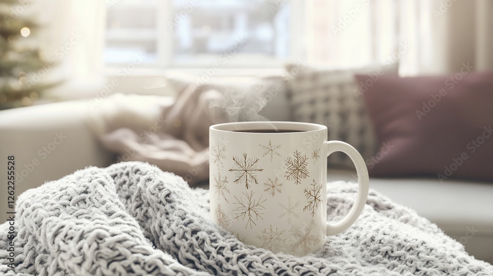 Cozy Winter Morning: A Warm Mug of Coffee on a Knit Blanket Cozy Winter Morning: A Warm Mug of Coffee on a Knit Blanket
