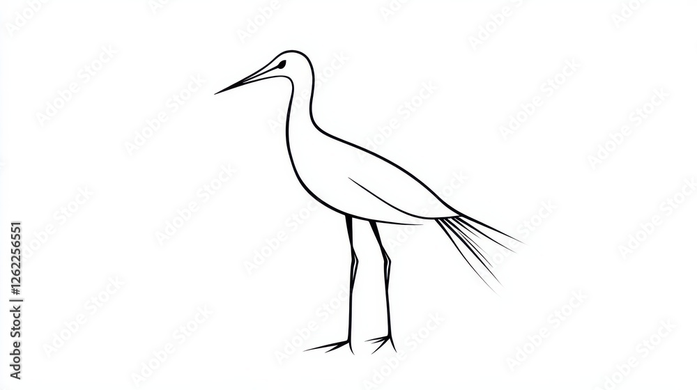 Obraz premium Elegant Outline of a Bird Standing Gracefully on One Leg