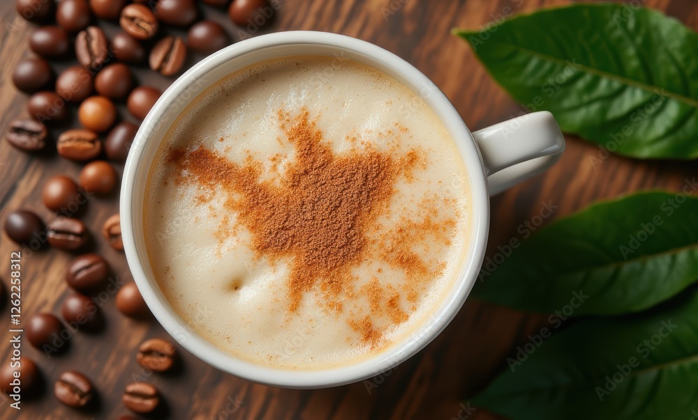 Delicious latte with coffee beans scattered Delicious latte with coffee beans scattered