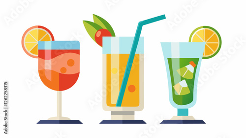 Three glasses of different types of cocktails
