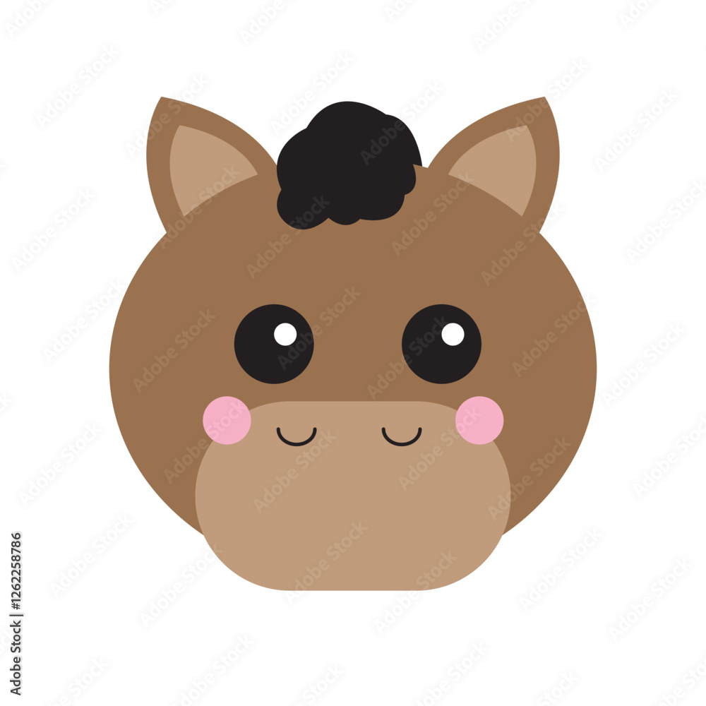 Fototapeta premium Cute brown cartoon horses face, perfect for children's book illustrations, greeting cards, farm themed designs, and equestrian related projects