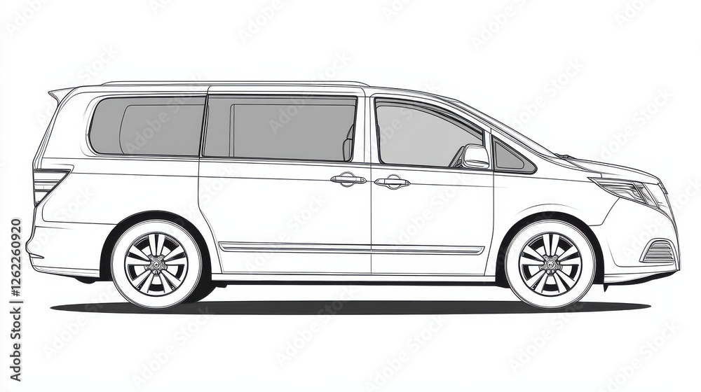 Side View Illustration of a Modern Family Minivan Vehicle Design