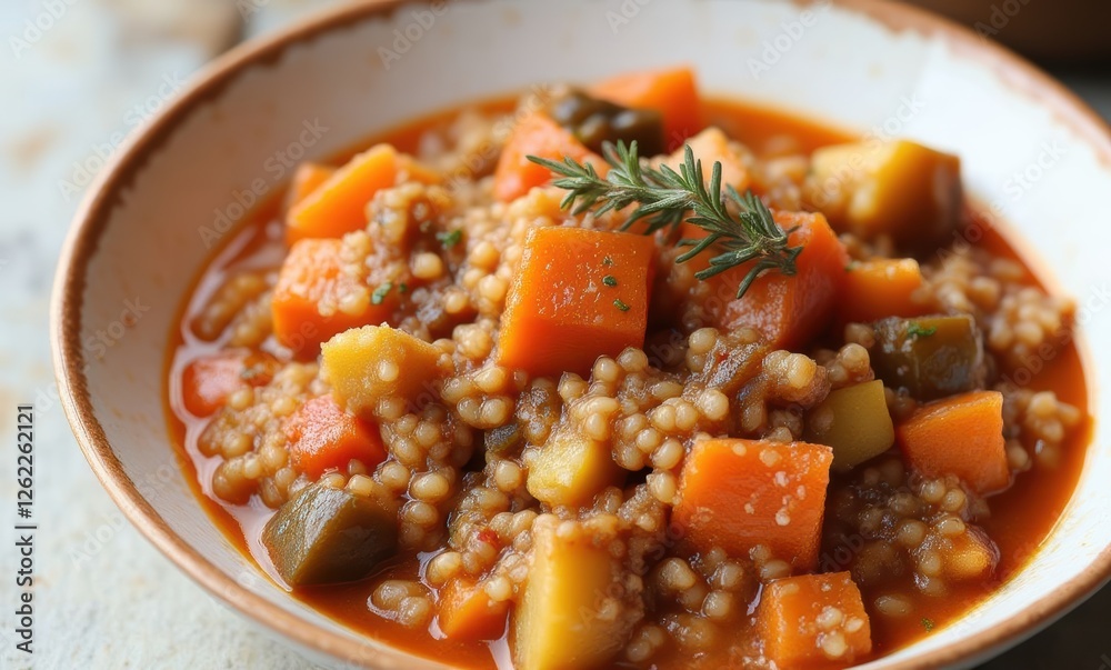 Delicious vegetable soup with pearl couscous Delicious vegetable soup with pearl couscous