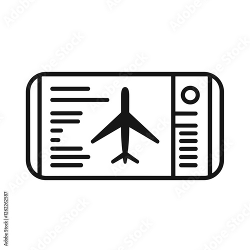 Airplane ticket icon, black and white PNG for travel, flight booking, and transportation