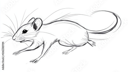 Sketch of a Mouse in Motion with Delicate Lines and Details