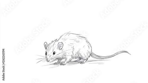 Detailed Sketch of a Mouse in Natural Pose on a Light Background