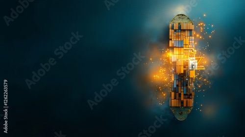 Global shipping action cargo vessel in ocean waters digital art abstract environment aerial view maritime logistics concept photo