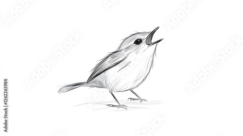 Hand-drawn sketch of a singing bird with elegant features