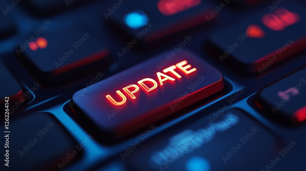 Close-Up of Illuminated Update Key on a Keyboard in Technology Environment Close-Up of Illuminated Update Key on a Keyboard in Technology Environment