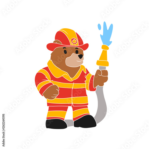 Cute Firefighter Bear Cartoon Vector Illustration