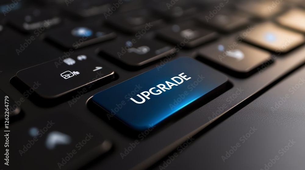 Close-up View of Modern Keyboard Featuring Illuminated Upgrade Key Close-up View of Modern Keyboard Featuring Illuminated Upgrade Key