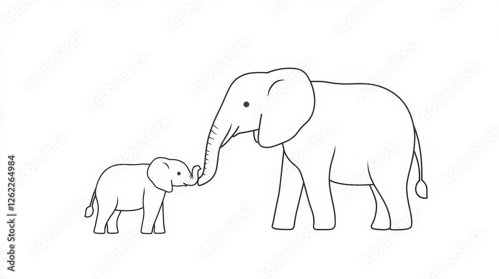 Mother and Baby Elephant in Simple Outline Design Illustration Mother and Baby Elephant in Simple Outline Design Illustration