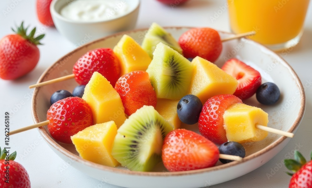 Colorful fruit skewers with strawberries and kiwi Colorful fruit skewers with strawberries and kiwi