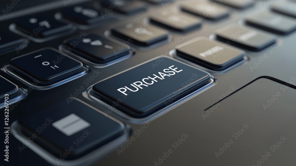 Close-up of a Black Computer Keyboard Featuring a Purchase Button Close-up of a Black Computer Keyboard Featuring a Purchase Button
