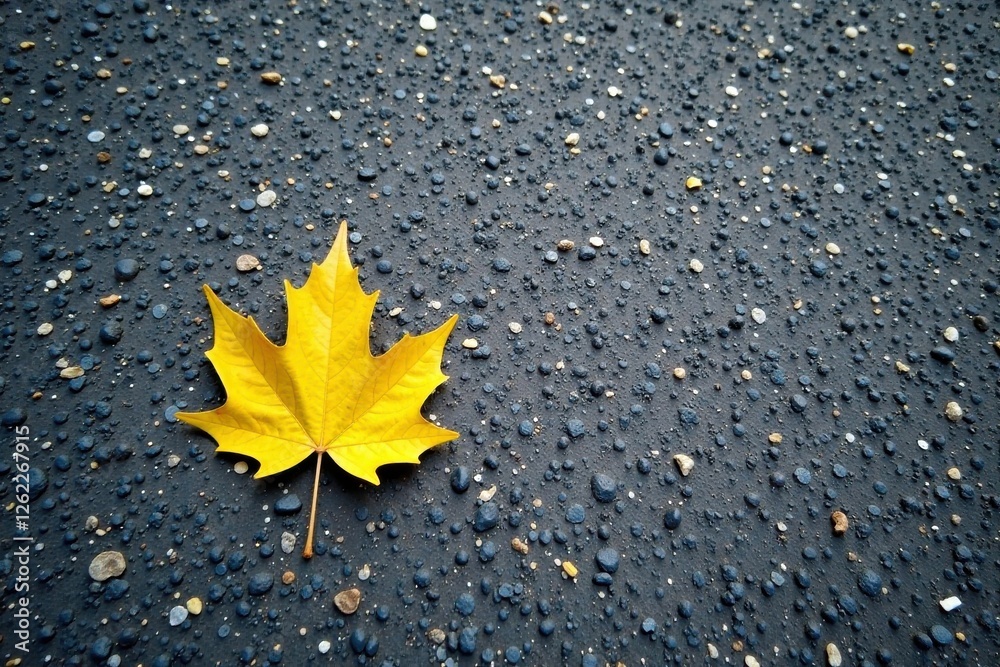 A solitary autumn leaf rests on a textured surface of small stones and pebbles A solitary autumn leaf rests on a textured surface of small stones and pebbles