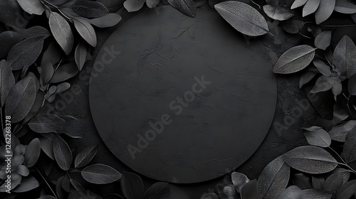 Dark Circle Framed by Black Leaves and Flowers