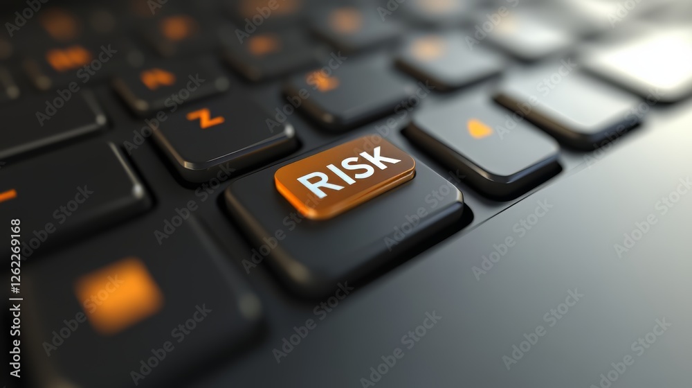Close-up of Black Keyboard Featuring Risk Key Highlighted in Orange and Yellow Close-up of Black Keyboard Featuring Risk Key Highlighted in Orange and Yellow