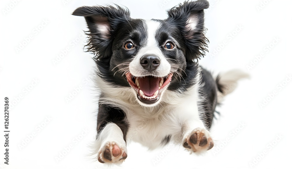 Happy Border Collie Dog Jumping with Excitement and Joyful Energy Happy Border Collie Dog Jumping with Excitement and Joyful Energy