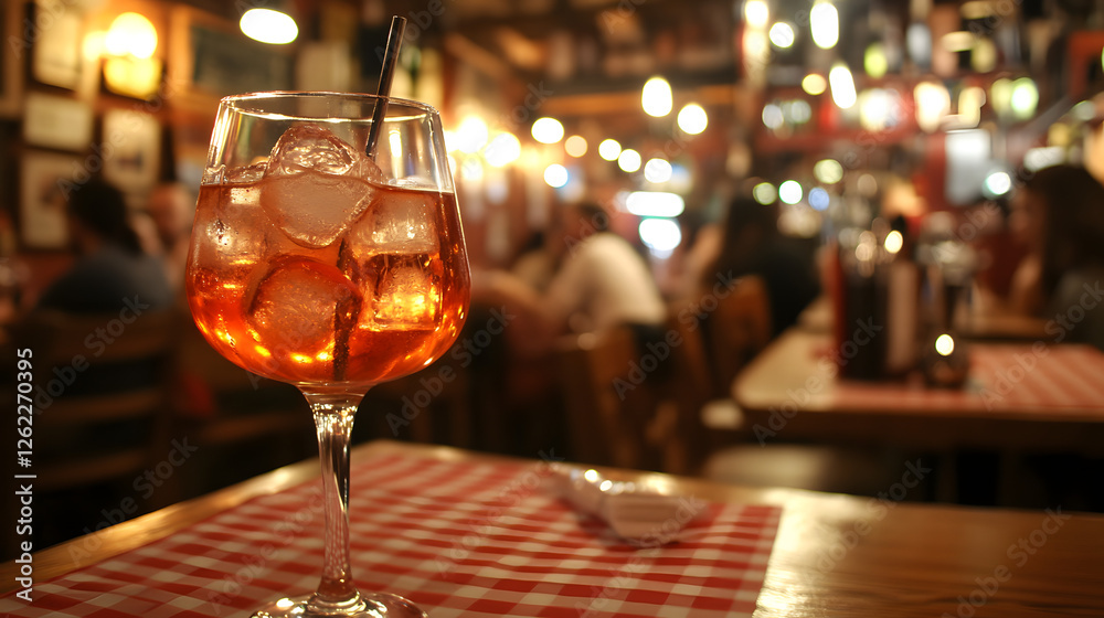 Fototapeta premium Aperol spritz cocktail in an elegant glass, sitting on the bar 