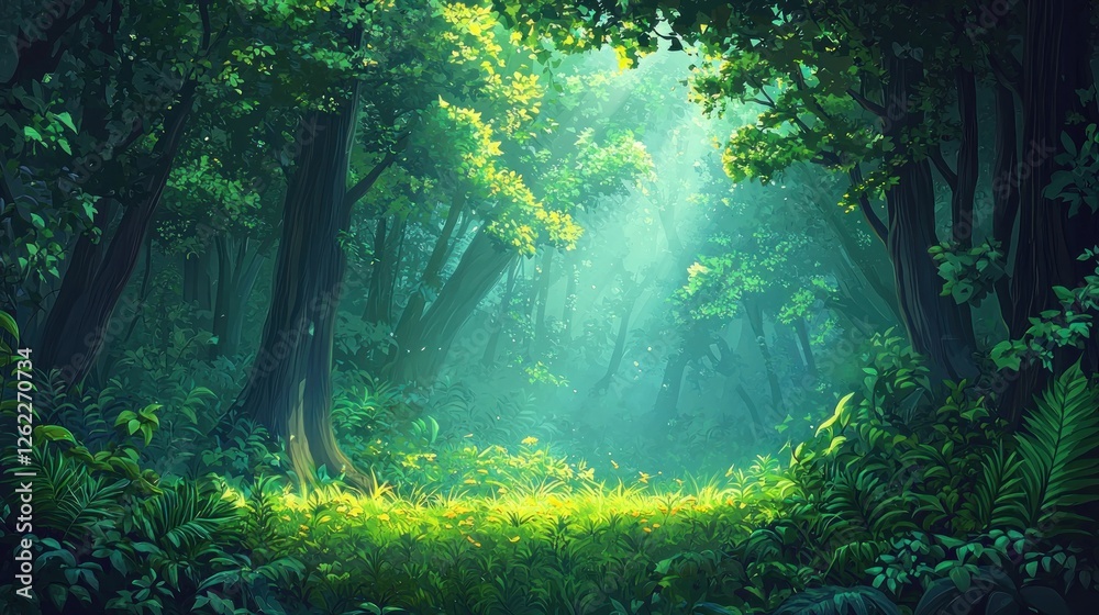 Obraz premium Enchanted Forest: A Digital Painting of Serene Nature