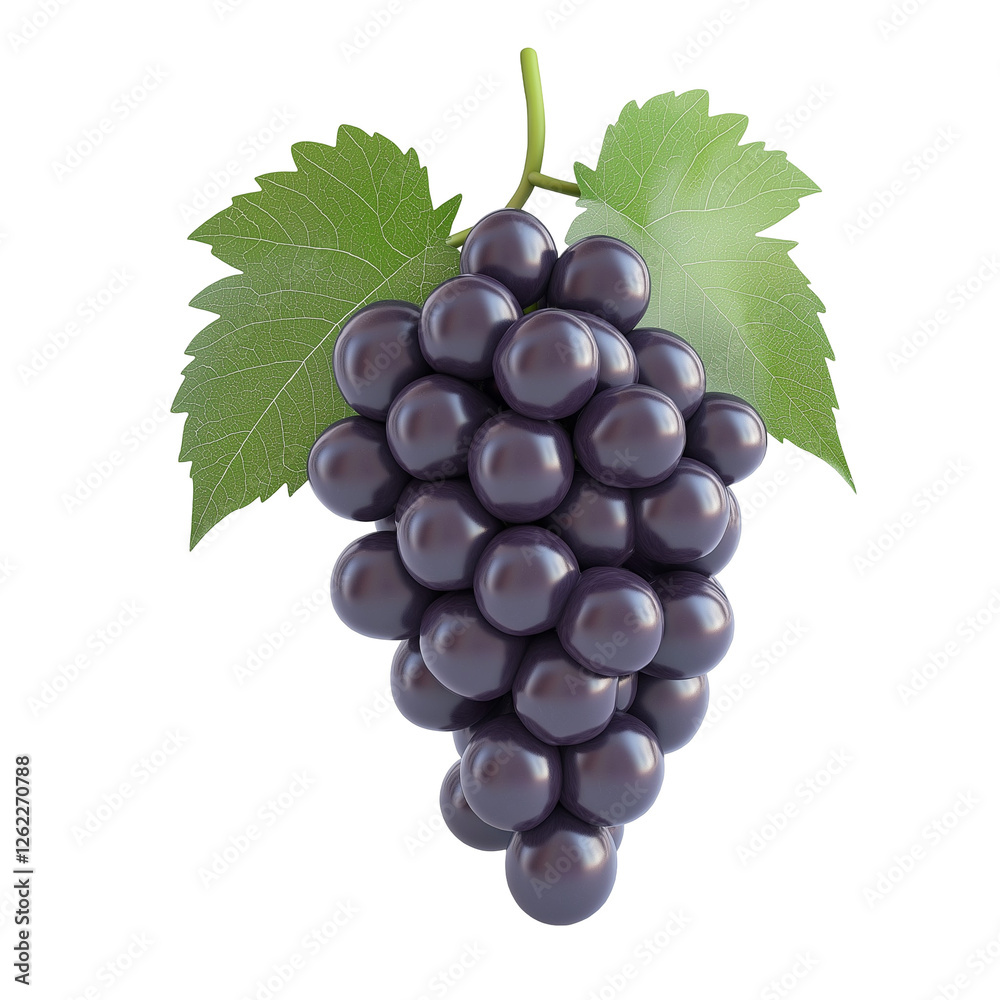 Fototapeta premium bunch of grapes 3d icon in cartoon plastic style minimal isolated on transparent white background, clipping path
