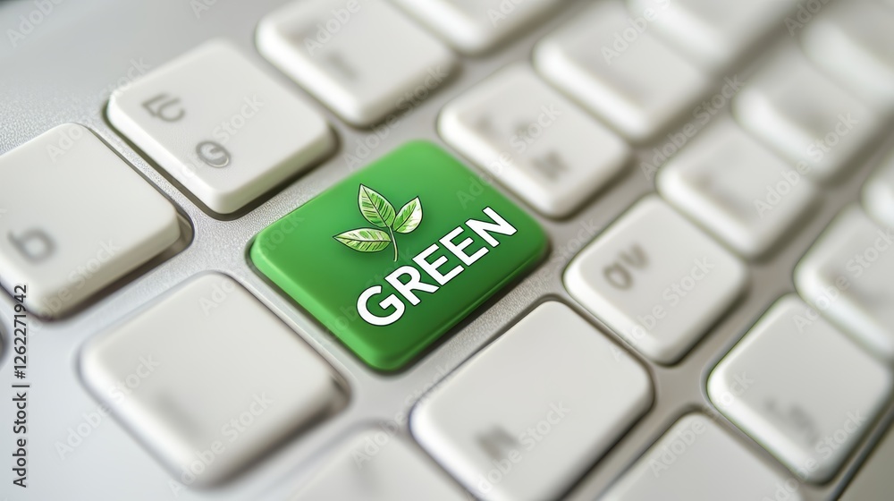 Eco-Friendly Concept with Green Keyboard Key Representing Environmental Awareness Eco-Friendly Concept with Green Keyboard Key Representing Environmental Awareness