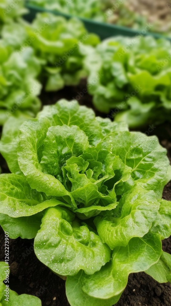 Fresh Green Lettuce in a Garden Bed Fresh Green Lettuce in a Garden Bed