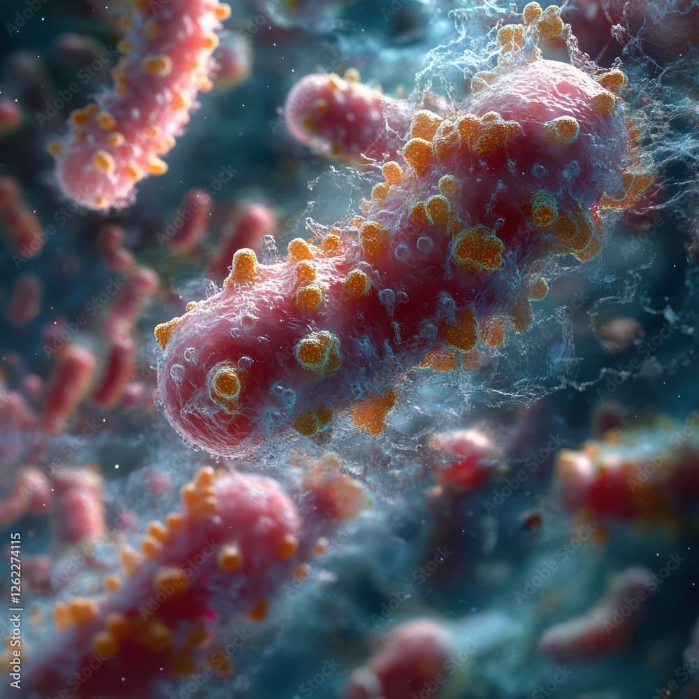 Naklejka premium Detailed 3D Rendering of Bacterial Biofilms