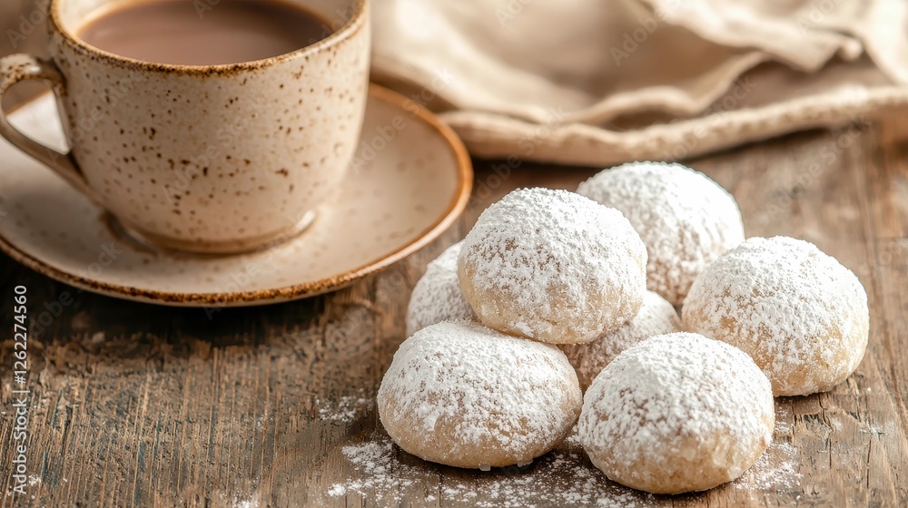 Sweet Powdered Cookies and Cozy Hot Chocolate Drink Sweet Powdered Cookies and Cozy Hot Chocolate Drink