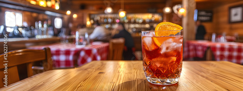 Aperol spritz cocktail in an elegant glass, sitting on the bar
