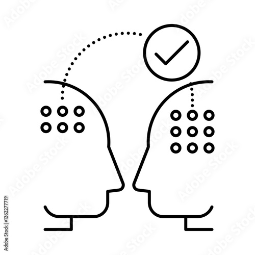 Understanding icon.  Two Heads and Connecting Dots Representing Comprehension, Knowledge Sharing, and Collaborative Learning. Vector illustration.