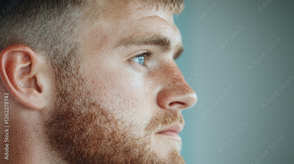 Fototapeta premium Close-up Profile of a Man, Thoughtful Gaze